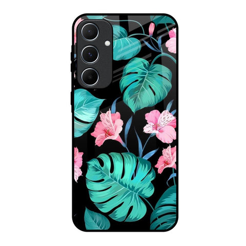 Tropical Leaves & Pink Flowers Glossy Case for Samsung Galaxy A55 5G