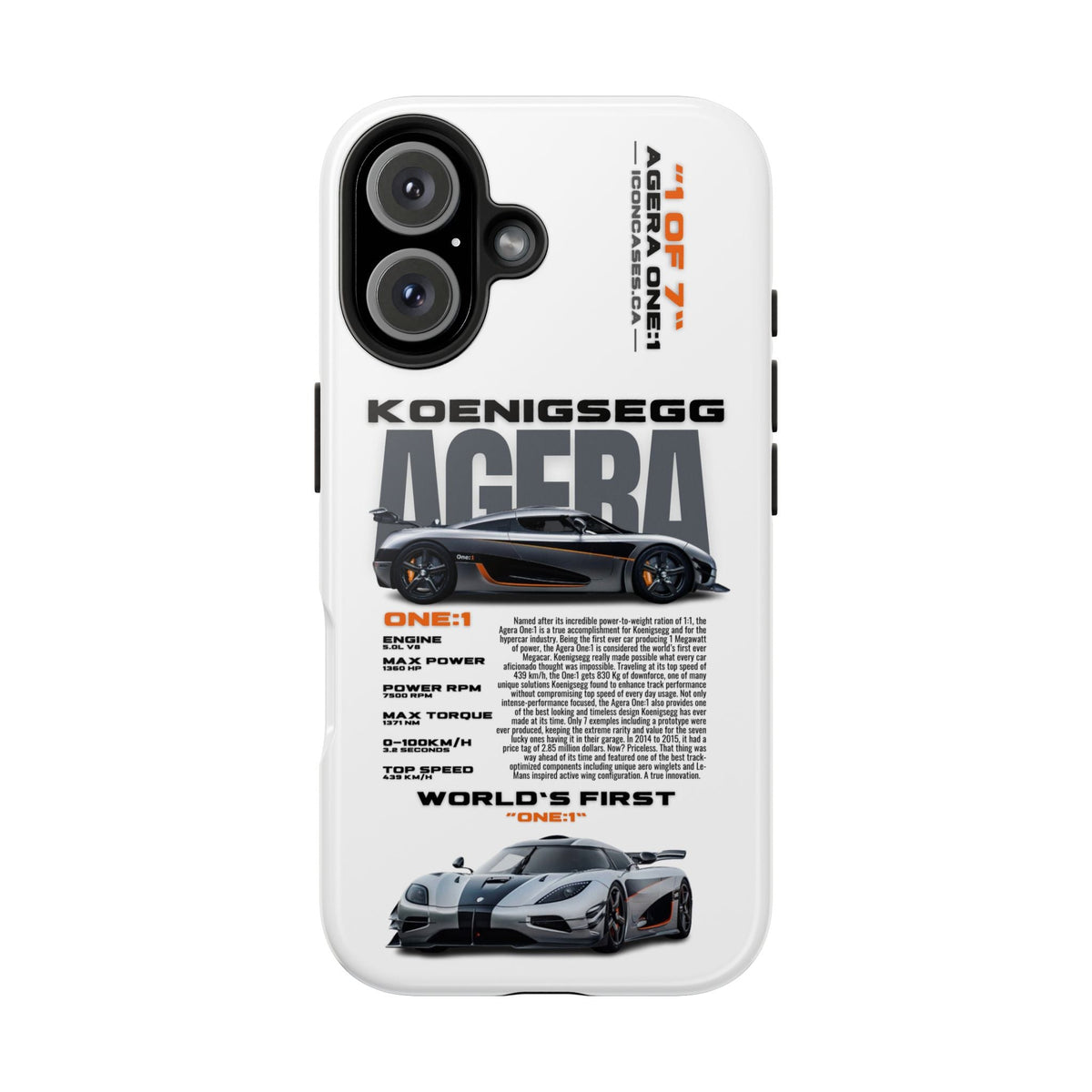 Koenigsegg One:1 White Premium Tough Shining Phone Case (Double Layer) Available For All iPhone Models