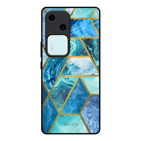 Turquoise Geometrical Marble Glossy Case for Vivo V30 5G