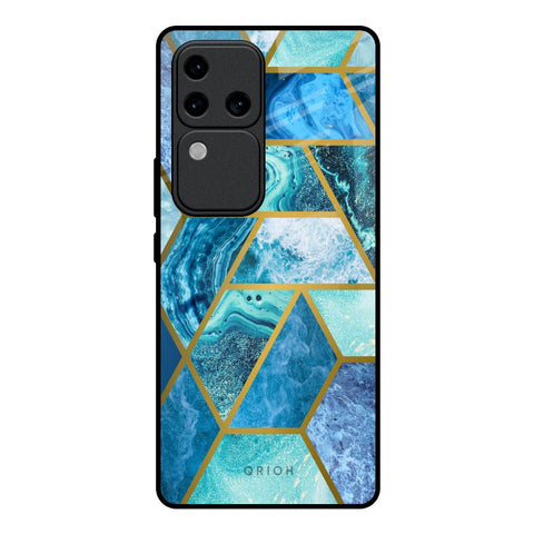 Turquoise Geometrical Marble Glossy Case for Vivo V30 Pro 5G