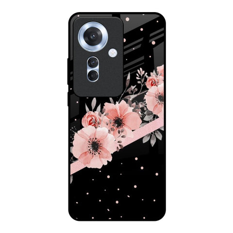 Floral Black Band Glossy Case For Oppo F25 Pro 5G