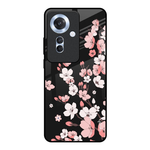 Black Cherry Blossom Glossy Case for Oppo F25 Pro 5G