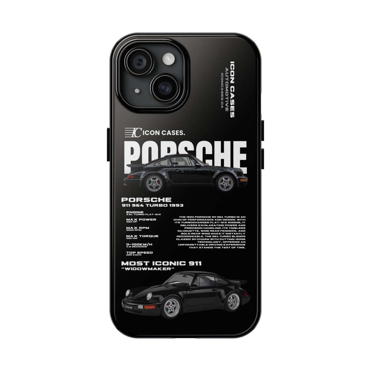Porsche 911 (964) Turbo Black Premium Tough Shining Phone Case (Double Layer) Available For All iPhone Models