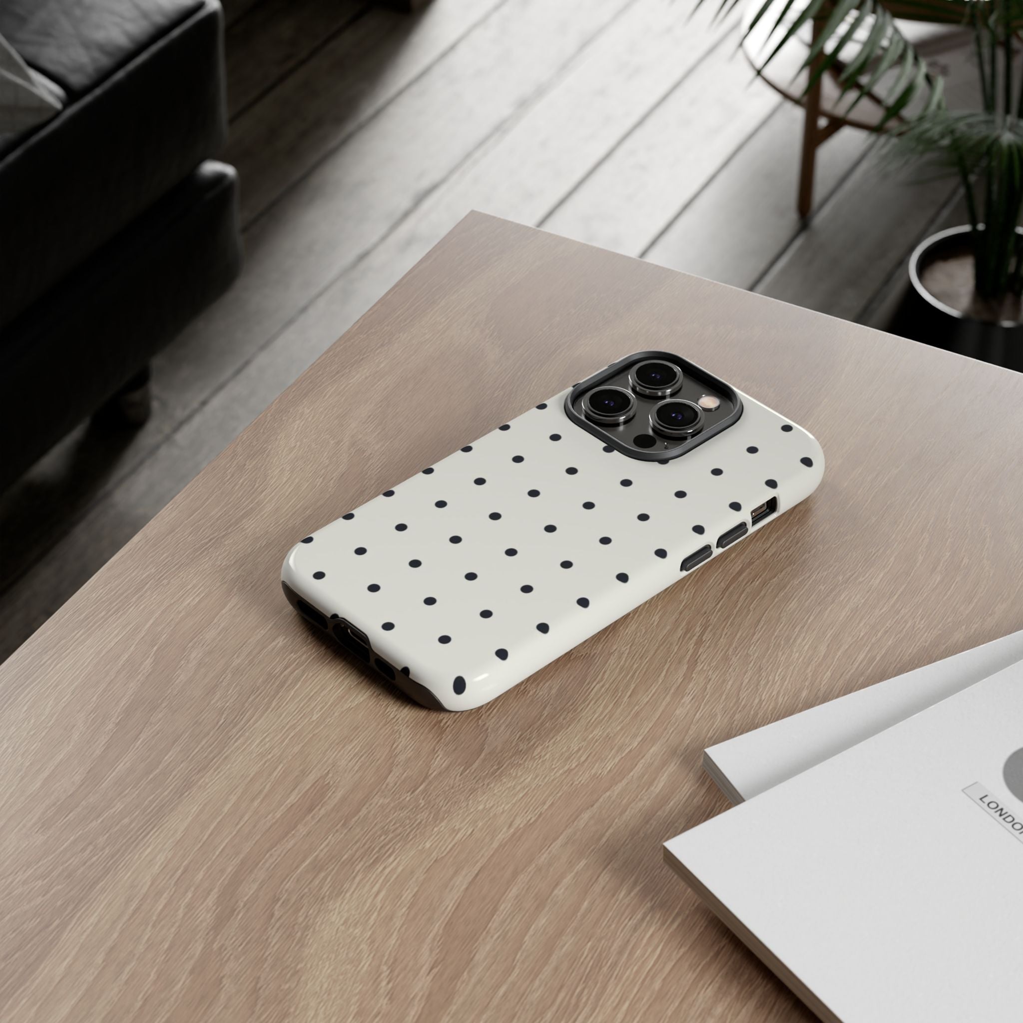 White Polka Dots Tough Case  Available For All iPhone Models