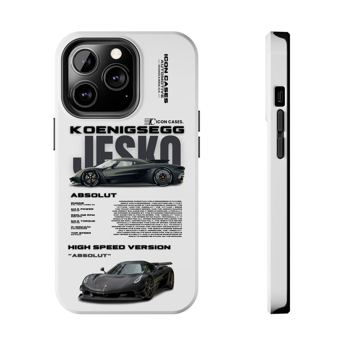 Koenigsegg Jesko White Premium Tough Shining Phone Case (Double Layer) Available For All iPhone Models