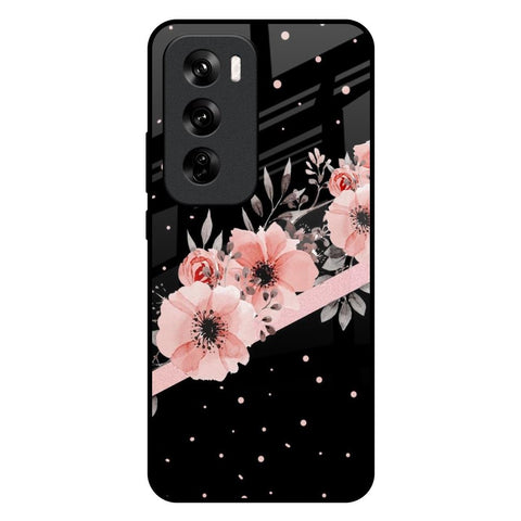 Floral Black Band Glossy Case For Oppo Reno 12 Pro 5G