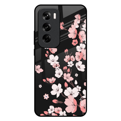 Black Cherry Blossom Glossy Case for Oppo Reno 12 Pro 5G