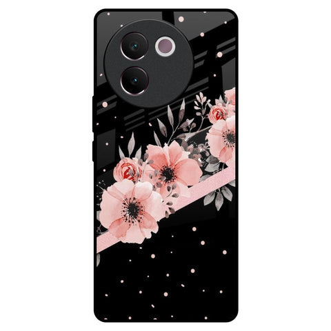 Floral Black Band Glossy Case For Vivo V30e