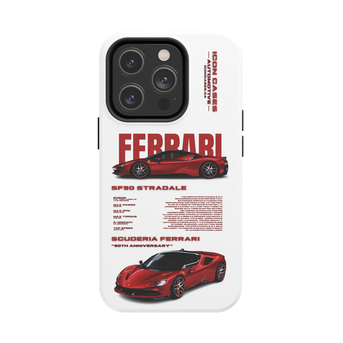 Ferrari SF90 White Premium Tough Shining Phone Case (Double Layer) Available For All iPhone Models
