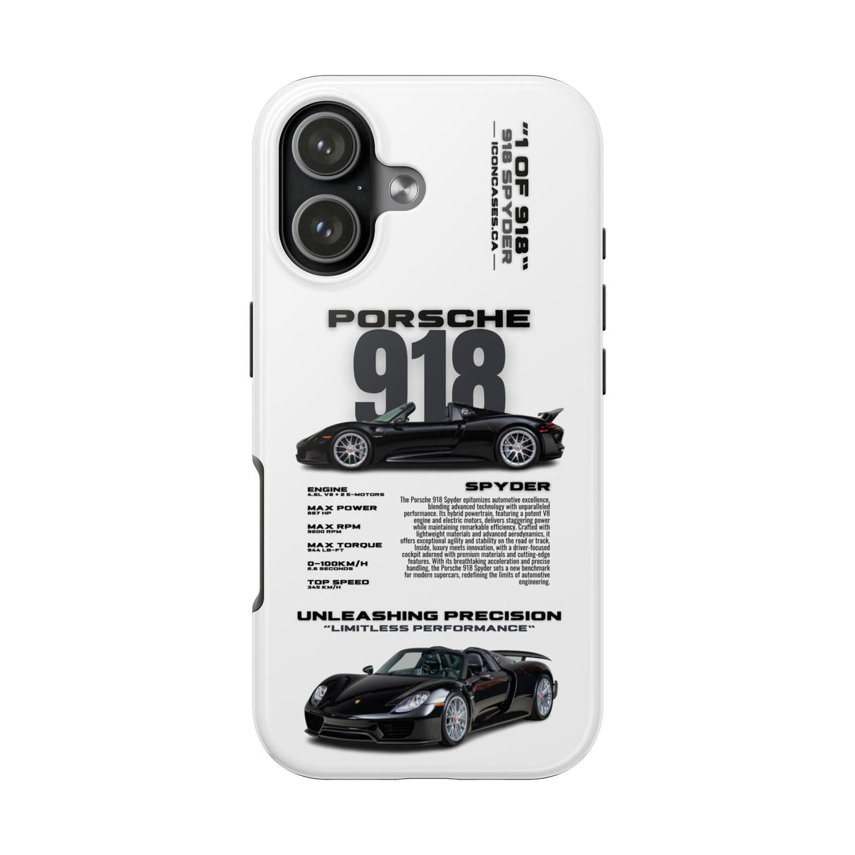 Porsche 918 Spyder White Premium Tough Shining Phone Case (Double Layer) Available For All iPhone Models