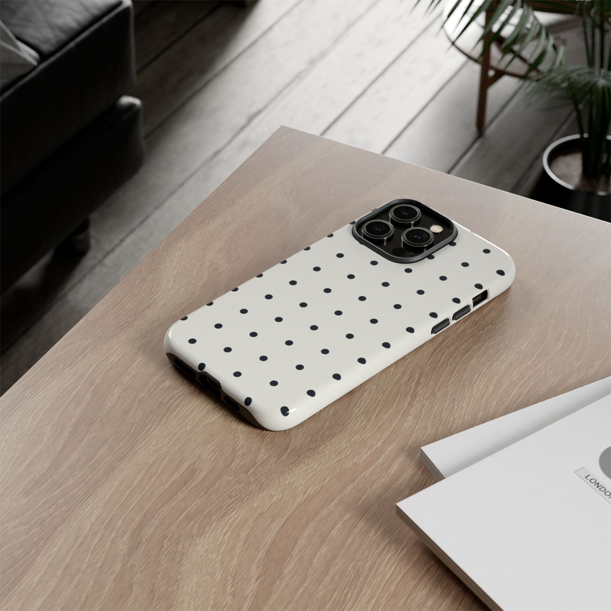 White Polka Dots Tough Case  Available For All iPhone Models
