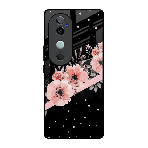 Floral Black Band Glossy Case For Vivo V40 5G