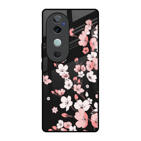 Black Cherry Blossom Glossy Case for Vivo V40 5G