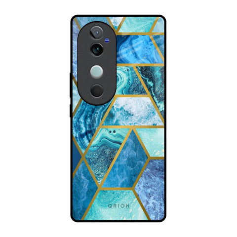 Turquoise Geometrical Marble Glossy Case for Vivo V40 5G