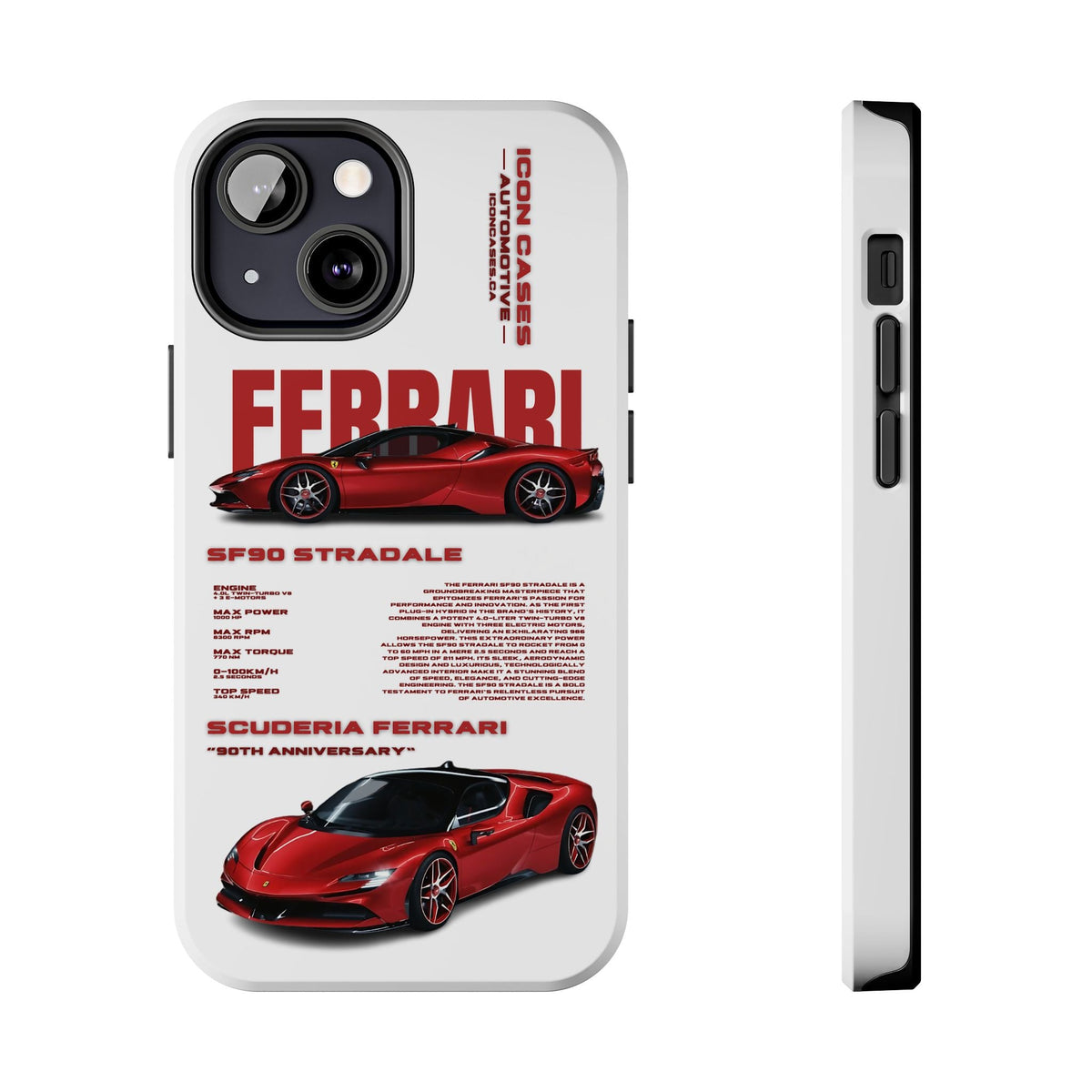 Ferrari SF90 White Premium Tough Shining Phone Case (Double Layer) Available For All iPhone Models
