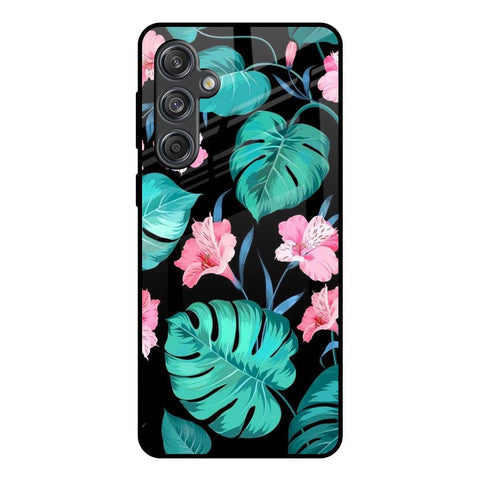 Tropical Leaves & Pink Flowers Glossy Case for Samsung Galaxy M55 5G