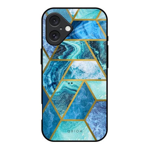 Turquoise Geometrical Marble Glossy Case for iPhone 16