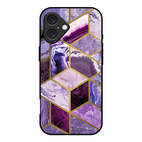 Purple Rhombus Marble Glossy Case for iPhone 16