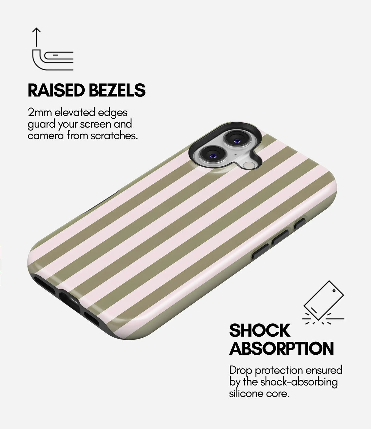 Olive Blush Stripes Premium Tough Shining Phone Case (Double Layer) Available For All iPhone Models