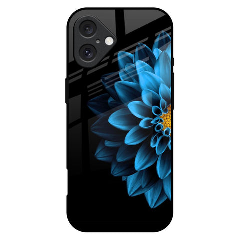 Half Blue Flower Glossy Case for iPhone 16 Plus