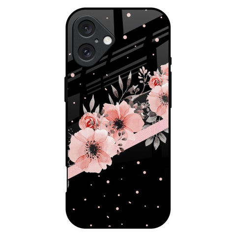 Floral Black Band Glossy Case For iPhone 16 Plus
