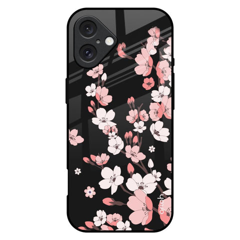 Black Cherry Blossom Glossy Case for iPhone 16 Plus