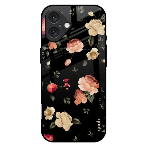 Black Spring Floral Glossy Case for iPhone 16 Plus