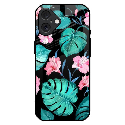 Tropical Leaves & Pink Flowers Glossy Case for iPhone 16 Plus