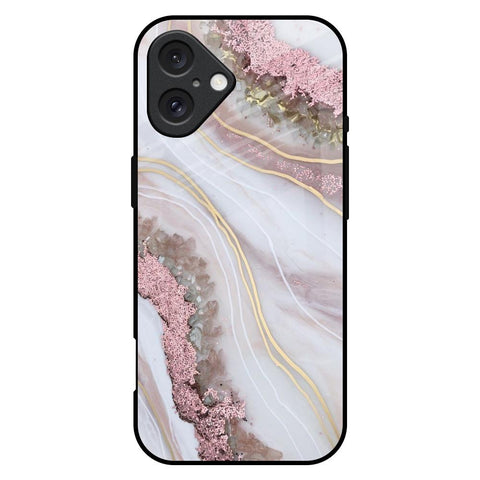 Pink & Gold Gllitter Marble Glossy Case for iPhone 16 Plus