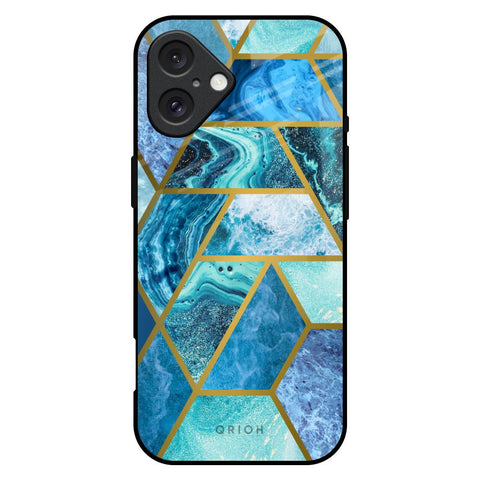 Turquoise Geometrical Marble Glossy Case for iPhone 16 Plus