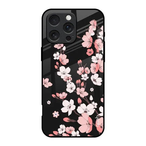 Black Cherry Blossom Glossy Case for iPhone 16 Pro