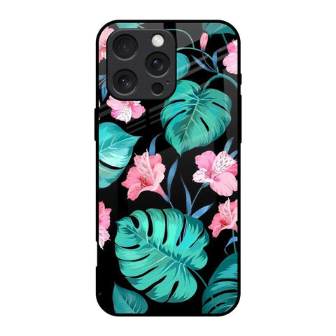 Tropical Leaves & Pink Flowers Glossy Case for iPhone 16 Pro
