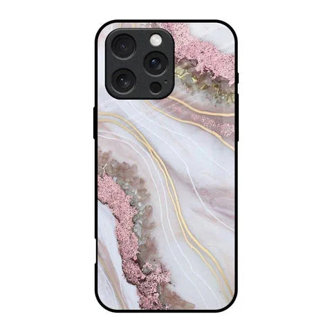 Pink & Gold Gllitter Marble Glossy Case for iPhone 16 Pro