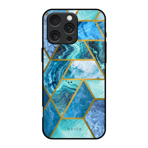 Turquoise Geometrical Marble Glossy Case for iPhone 16 Pro