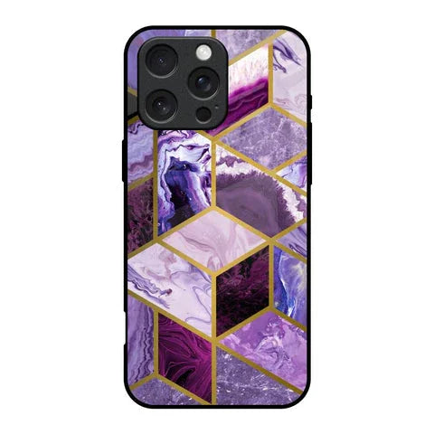 Purple Rhombus Marble Glossy Case for iPhone 16 Pro