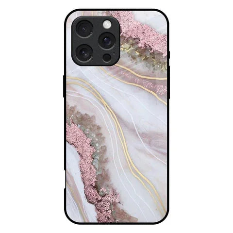 Pink & Gold Gllitter Marble Glossy Case for iPhone 16 Pro Max