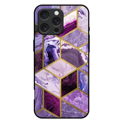Purple Rhombus Marble Glossy Case for iPhone 16 Pro Max