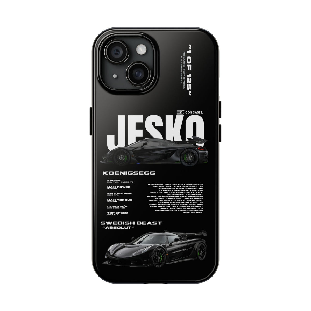 Koenigsegg Jesko Black Premium Tough Shining Phone Case (Double Layer) Available For All iPhone Models