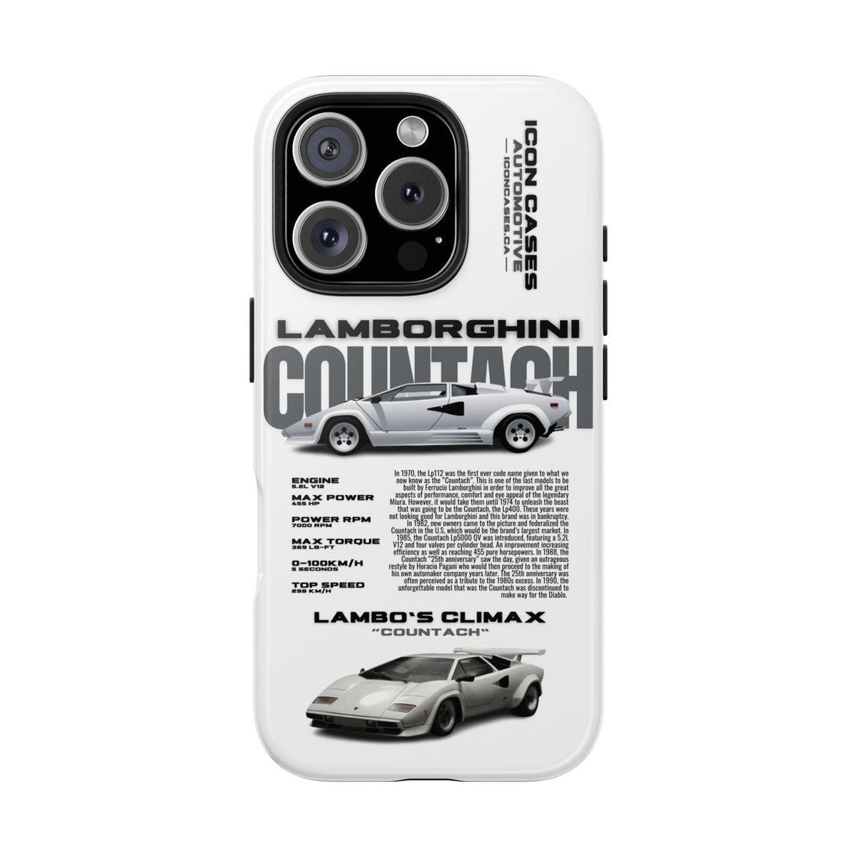 Lamborghini Countach White Premium Tough Shining Phone Case (Double Layer) Available For All iPhone Models