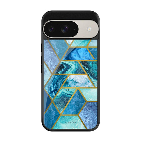 Turquoise Geometrical Marble Glossy Case for Google Pixel 9
