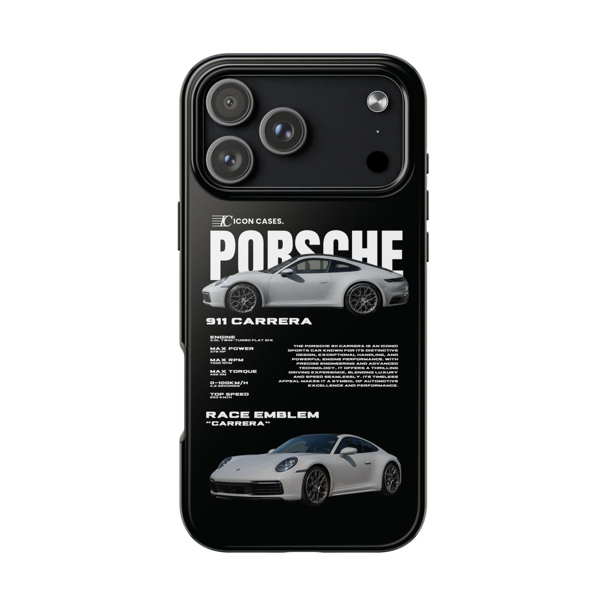 Porsche 911 Carrera (992) Black Premium Tough Shining Phone Case (Double Layer) Available For All iPhone Models