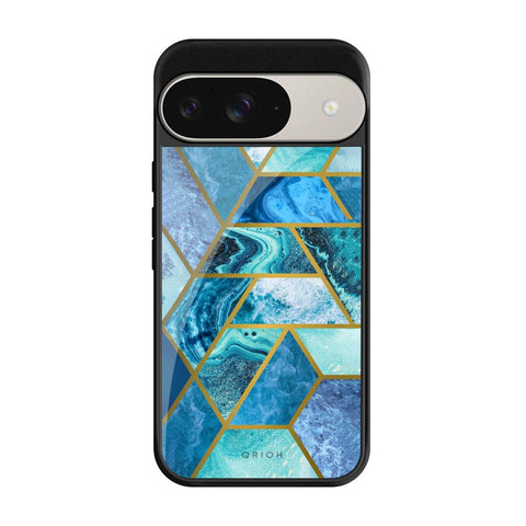 Turquoise Geometrical Marble Glossy Case for Google Pixel 9 Pro