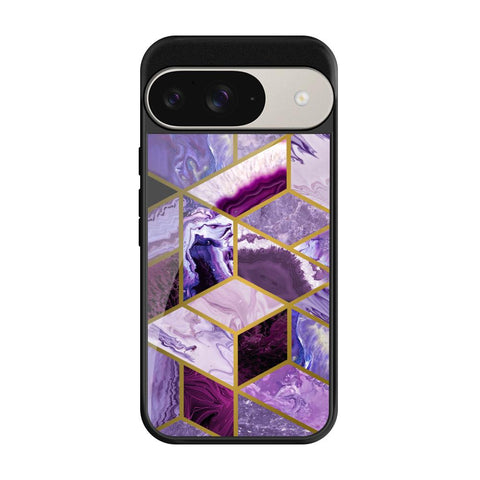 Purple Rhombus Marble Glossy Case for Google Pixel 9 Pro