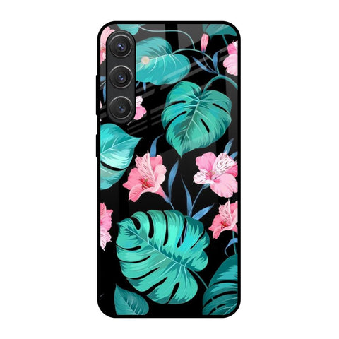 Tropical Leaves & Pink Flowers Glossy Case for Samsung Galaxy S25 5G