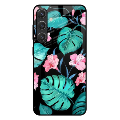Tropical Leaves & Pink Flowers Glossy Case for Samsung Galaxy S25 Plus 5G