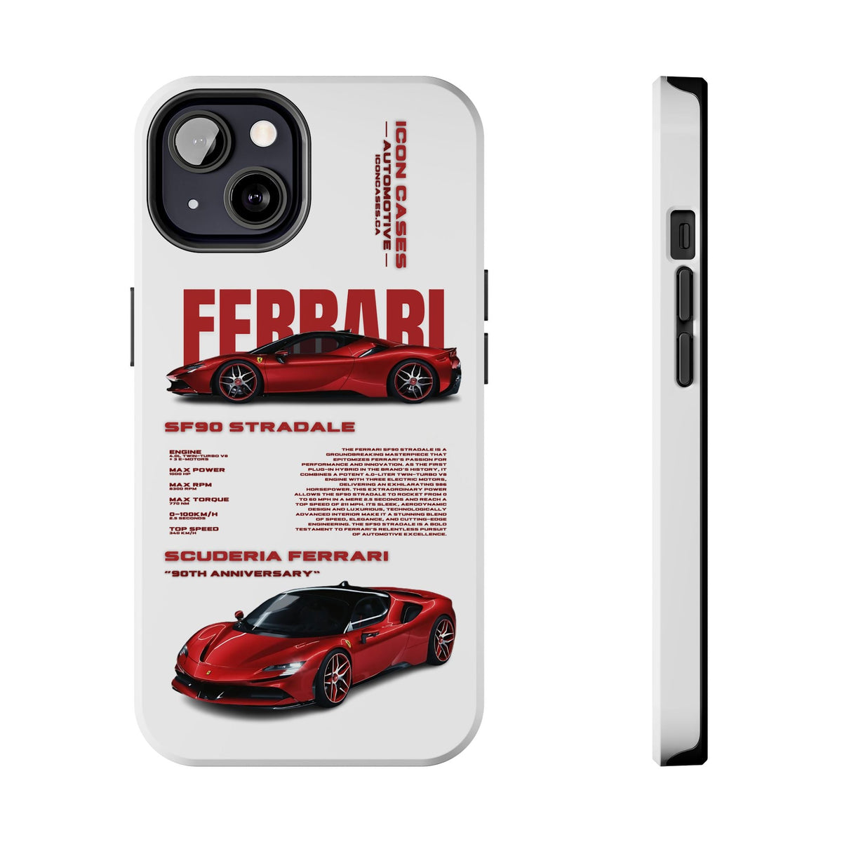 Ferrari SF90 White Premium Tough Shining Phone Case (Double Layer) Available For All iPhone Models