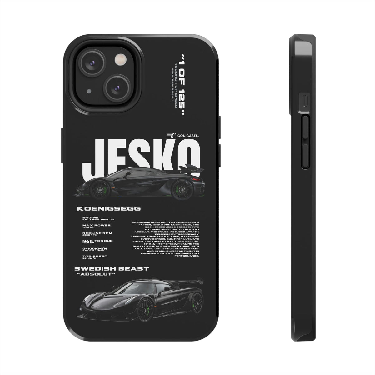 Koenigsegg Jesko Black Premium Tough Shining Phone Case (Double Layer) Available For All iPhone Models