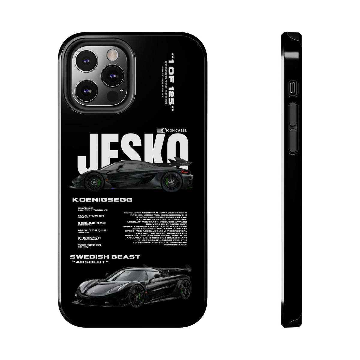 Koenigsegg Jesko Black Premium Tough Shining Phone Case (Double Layer) Available For All iPhone Models