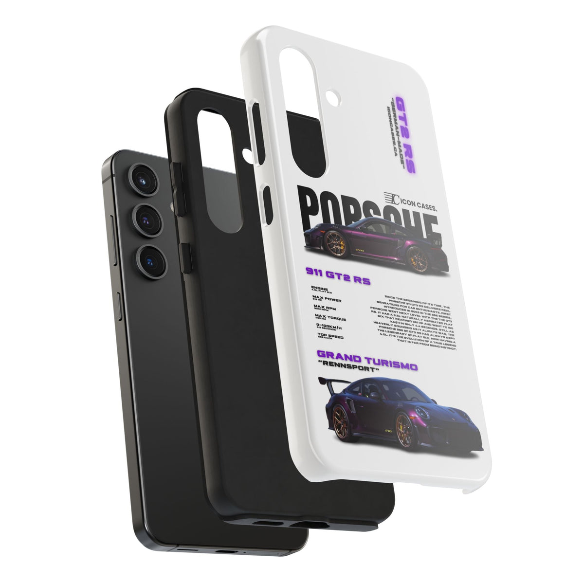 Porsche 911 GT2 RS Purple White Premium Tough Shining Phone Case (Double Layer) Available For All iPhone Models