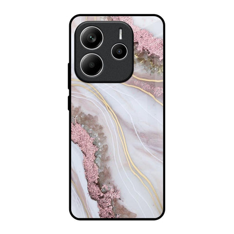 Pink & Gold Gllitter Marble Glossy Case for Redmi Note 14 5G